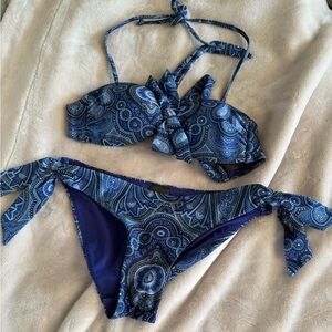 H&M Navy Paisley Bikini Set